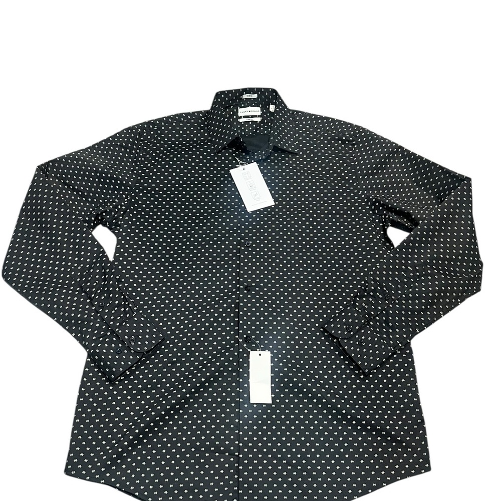 Lucky Brand Men’s Slim Fit Stretch Button Down Shirt Black White Geo Print L